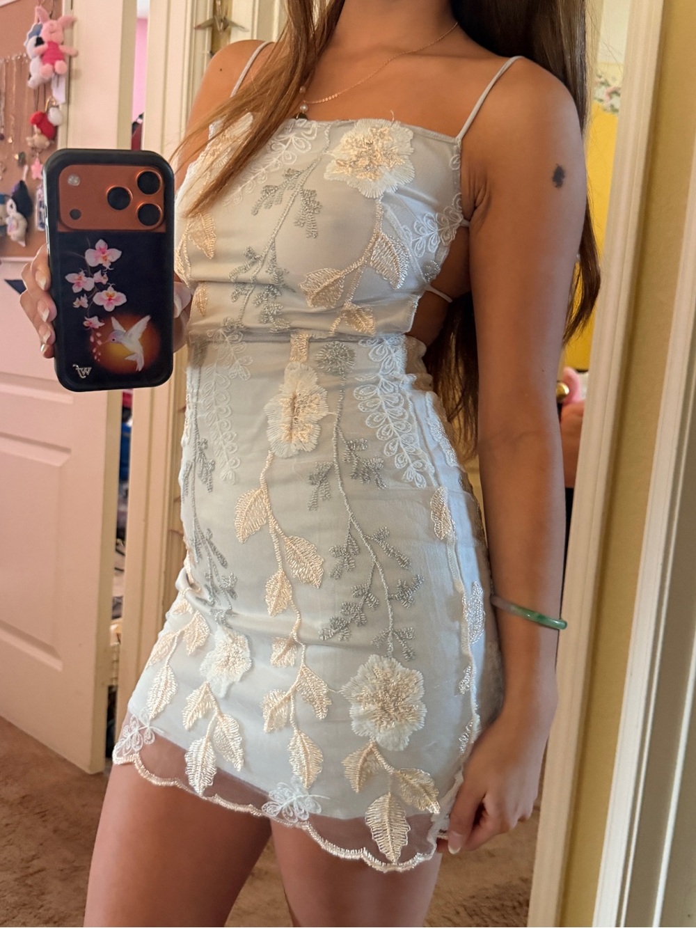 Lucy in the Sky Grey Embroidered Floral Mini Dress